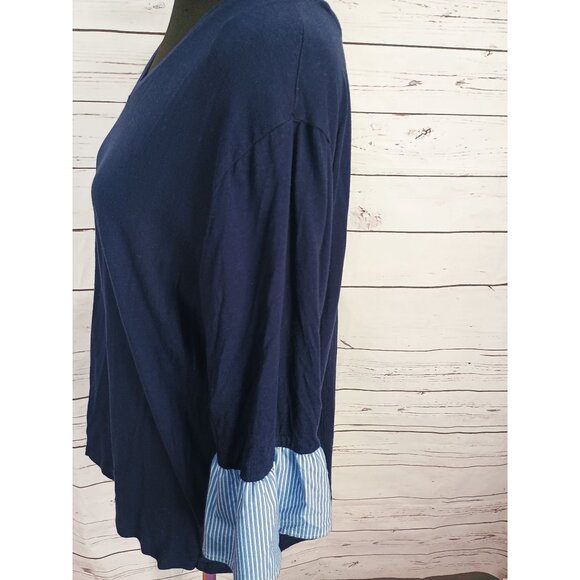 Westbound Womens V-Neck Navy Top With Striped Bell Sleeves 2X - Picture 4 of 7